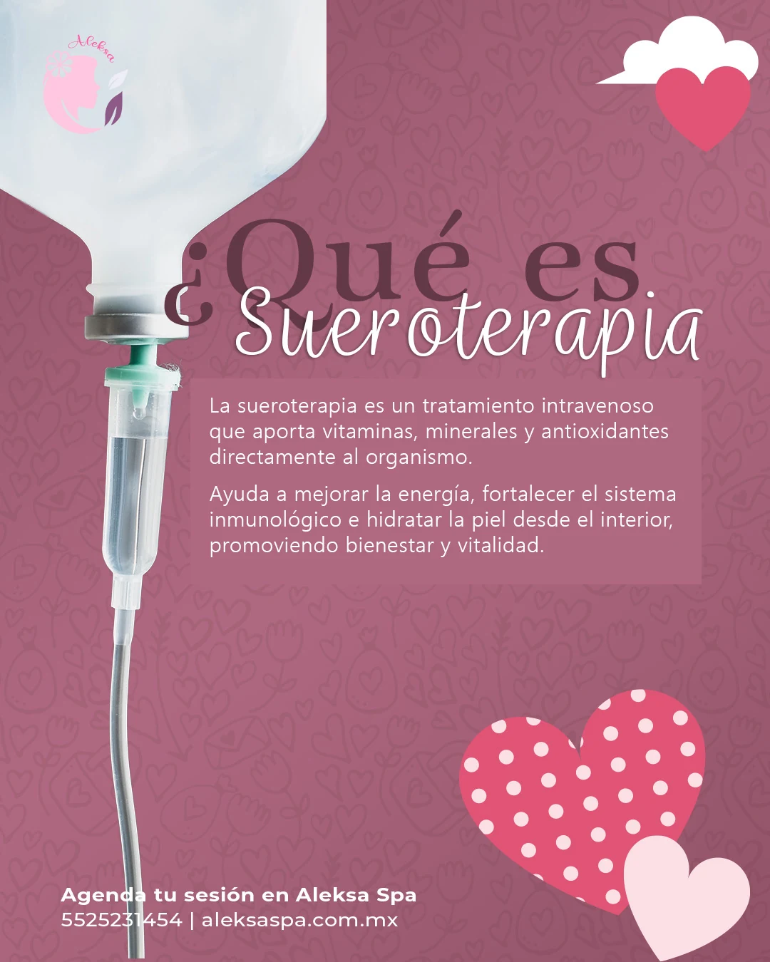 Pieza informativa de Aleksa Spa que explica qué es la sueroterapia
