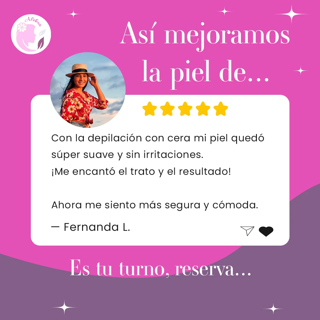 Publicación testimonial de una clienta de Aleksa Spa