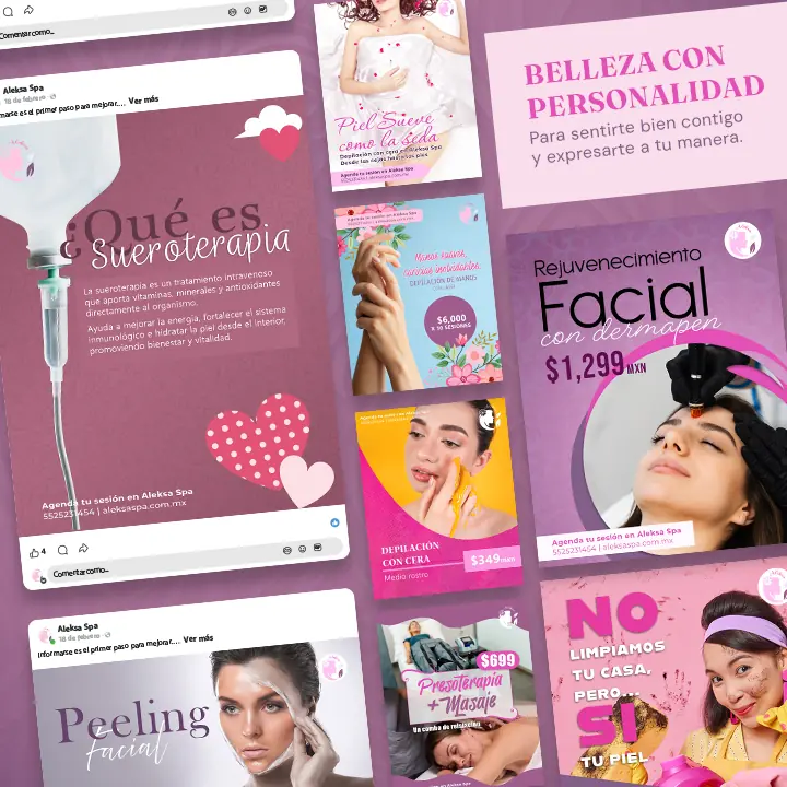 Publicación de Aleksa Spa representativa del lenguaje visual desarrollado para la marca