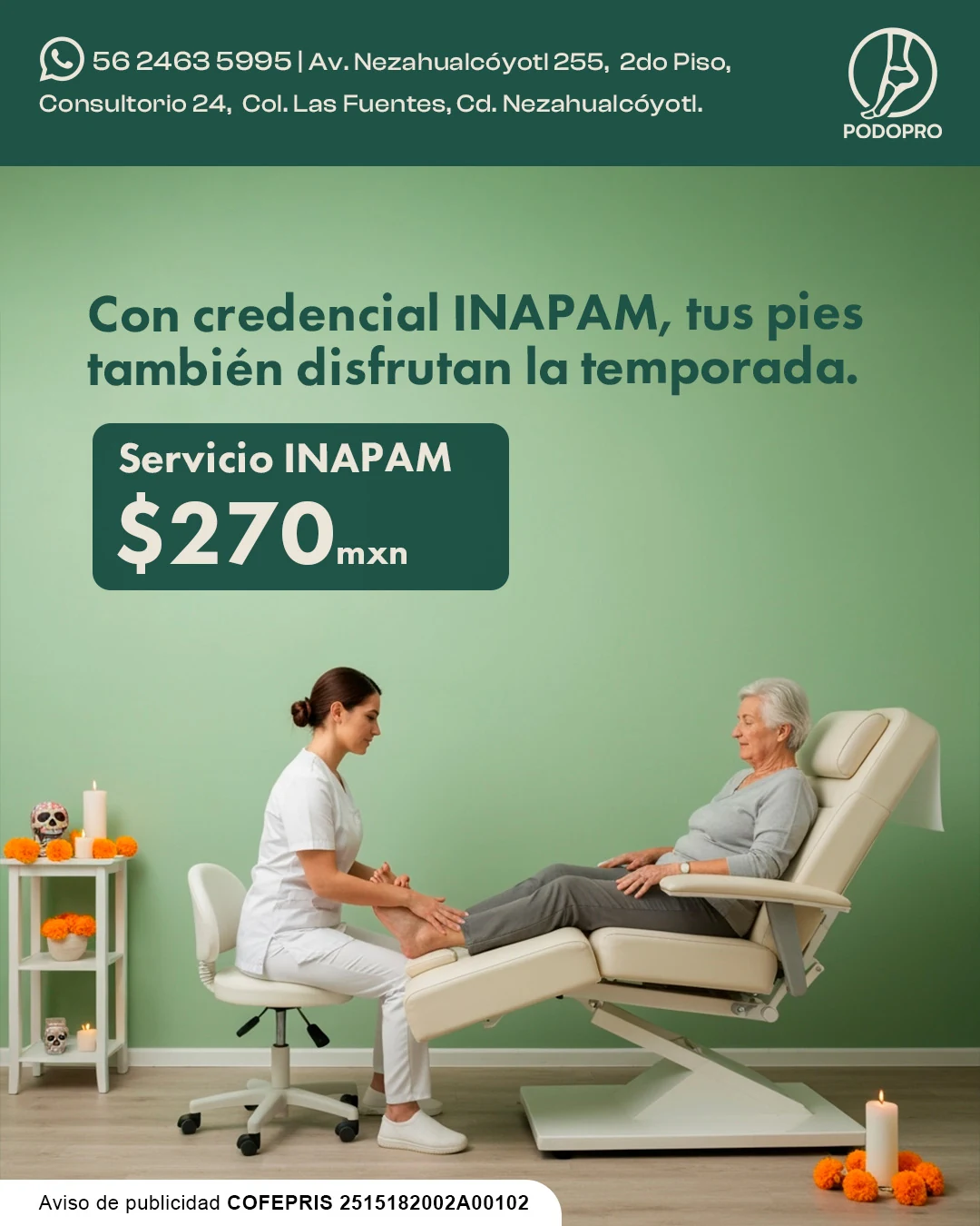 Publicación promocional de Podopro para personas con credencial INAPAM