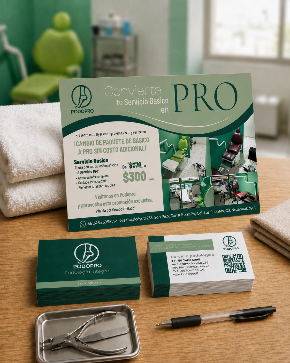 Flyer promocional impreso de Podopro para el Servicio Pro
