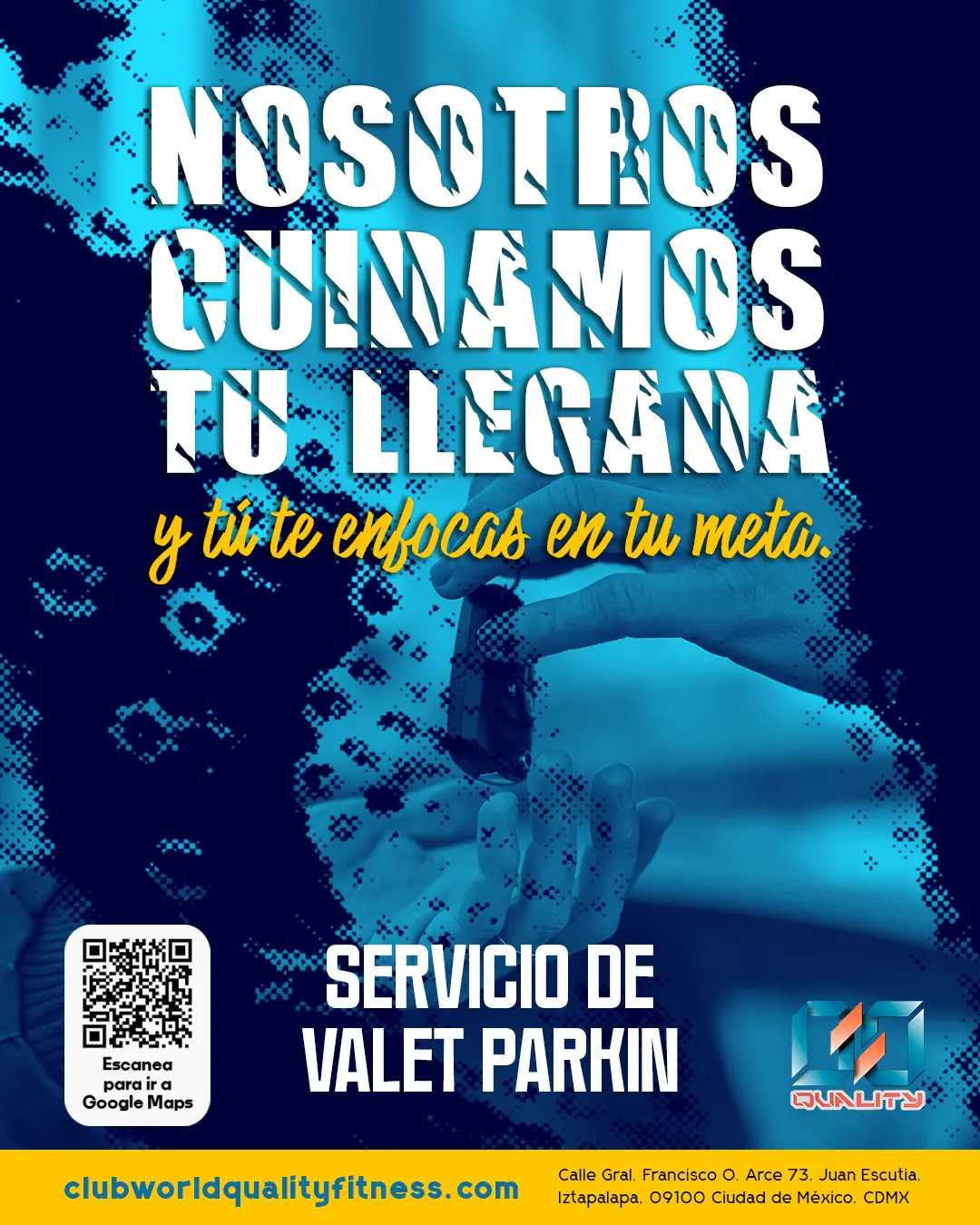 Publicación promocional del servicio de valet parking de Club World Quality Fitness