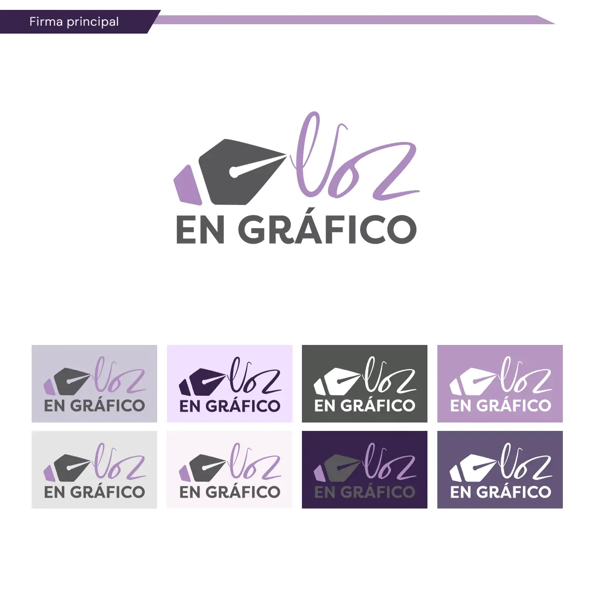 Firma principal y variantes cromáticas de Voz en Gráfico